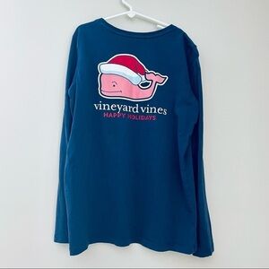 Vineyard Vines Happy Holidays Santa Whale Navy Blue Long Sleeved Tee Large 14